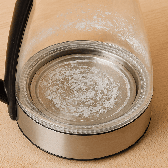 Before: Water scale buildup on faucet